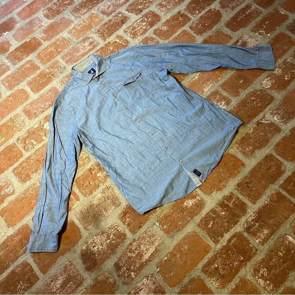 johnnie-O denim indigo button down casual long sleeve shirt size large